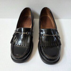 Bass Weejuns Shoes Mens 8 Wide Black Leather Kiltie Penny Loafer Preppy Classic